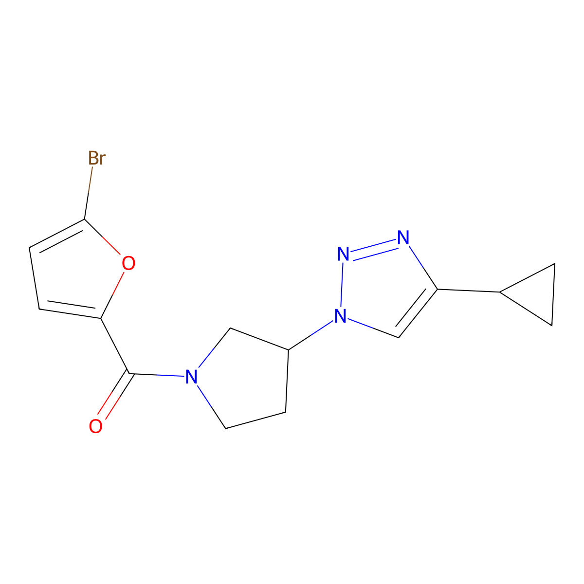 (5-bromofuran-2-yl)(3-(4-cyclopropyl-1H-1,2,3-triazol-1-yl)pyrrolidin-1-yl)methanone molecular structure, CAS 2034613-01-7