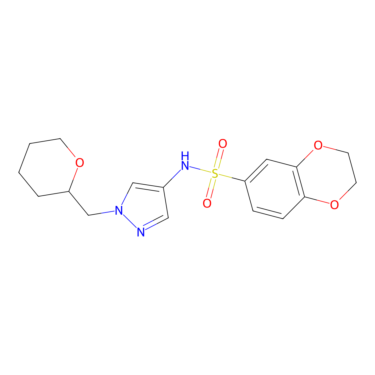 N-(1-((tetrahydro-2H-pyran-2-yl)methyl)-1H-pyrazol-4-yl)-2,3-dihydrobenzo[b][1,4]dioxine-6-sulfonamide molecular structure, CAS 2034613-04-0