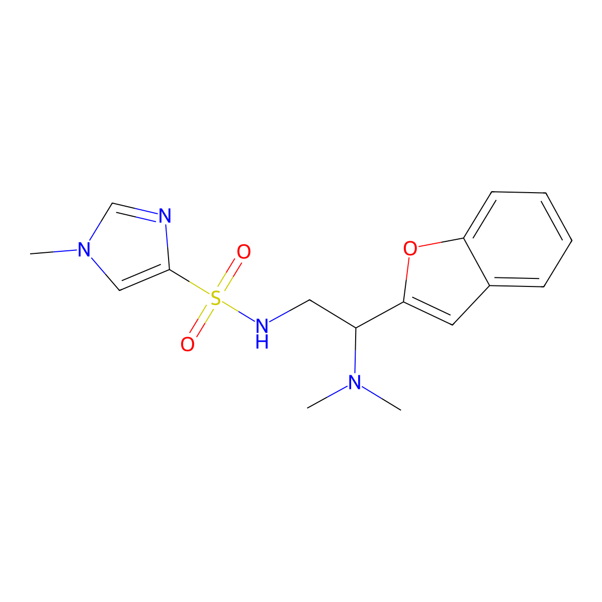 N-(2-(benzofuran-2-yl)-2-(dimethylamino)ethyl)-1-methyl-1H-imidazole-4-sulfonamide molecular structure, CAS 2034613-06-2