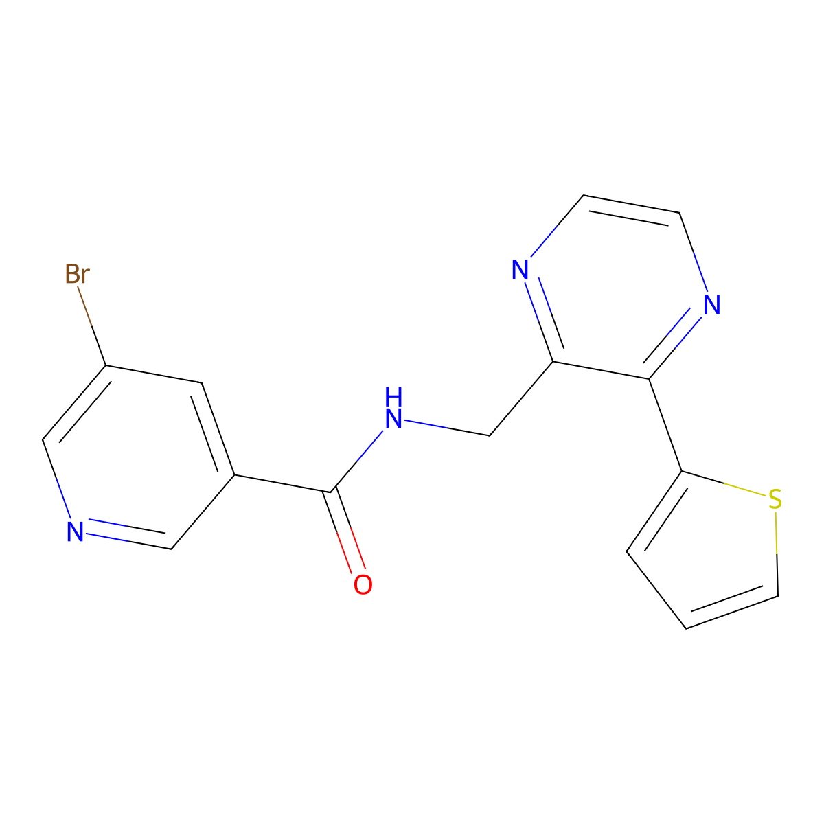 5-bromo-N-((3-(thiophen-2-yl)pyrazin-2-yl)methyl)nicotinamide molecular structure, CAS 2034613-11-9