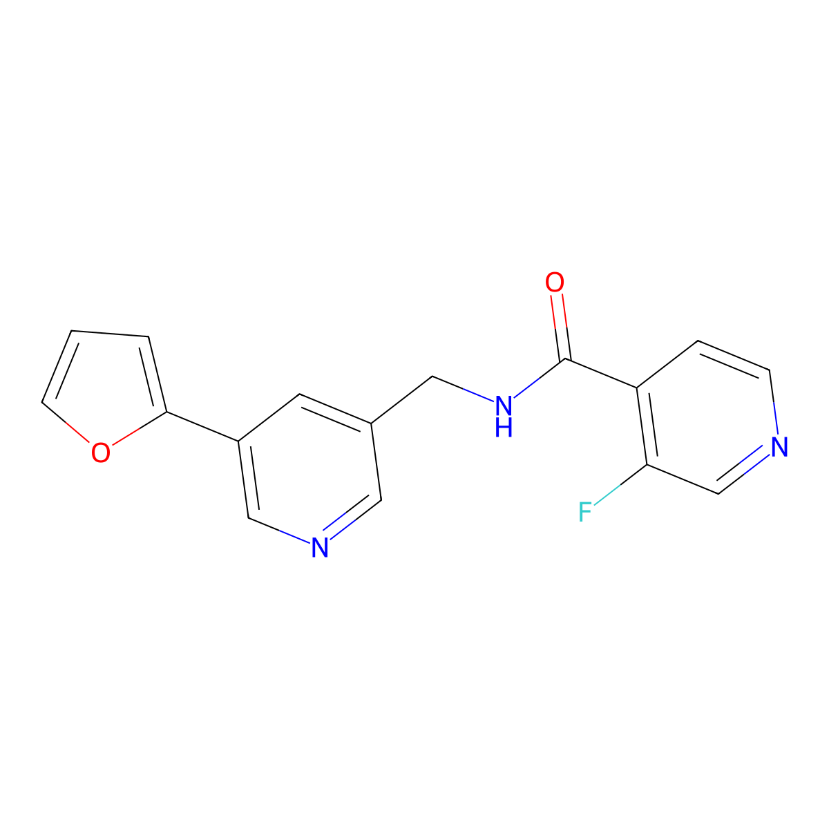 3-fluoro-N-((5-(furan-2-yl)pyridin-3-yl)methyl)isonicotinamide molecular structure, CAS 2034613-16-4