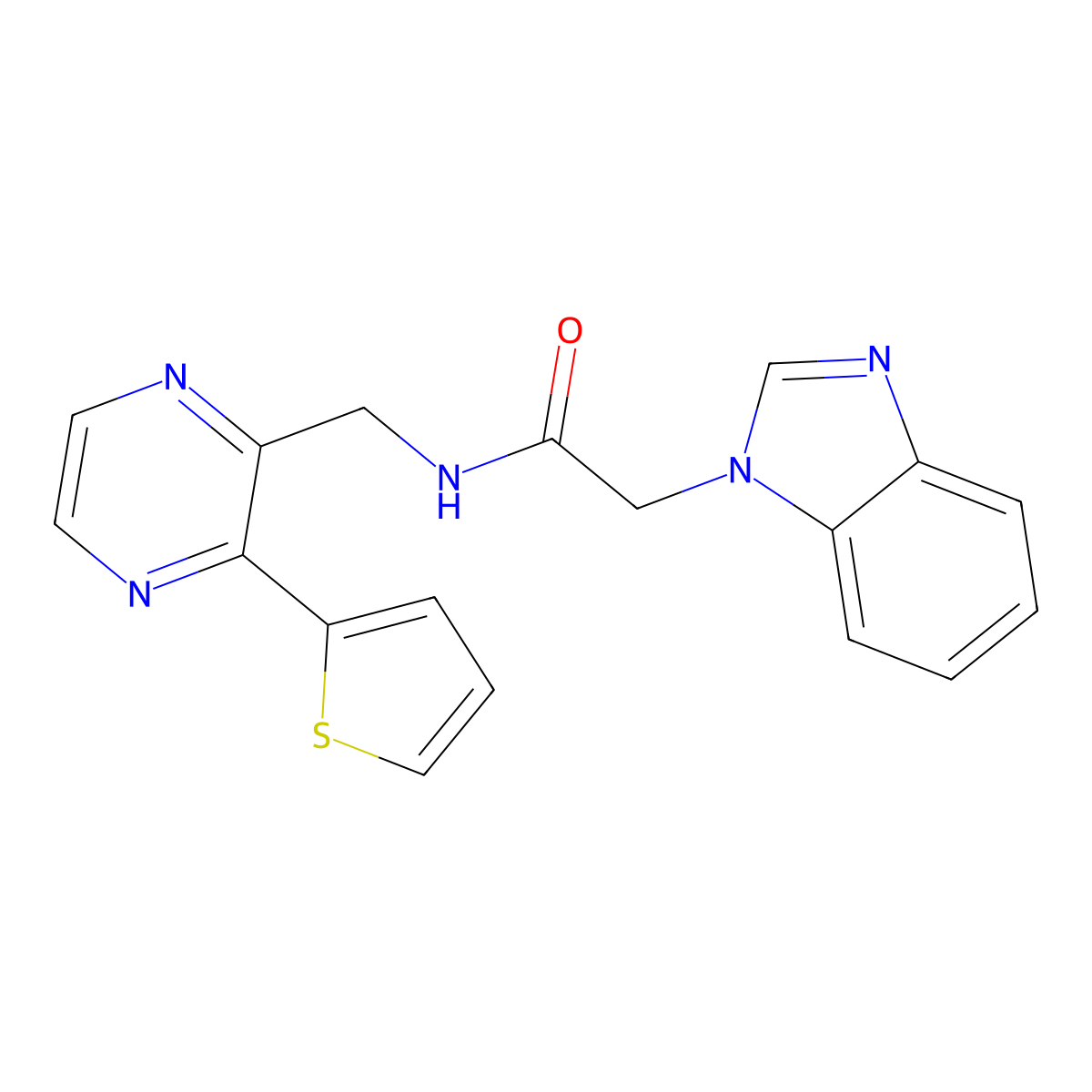 2-(1H-benzo[d]imidazol-1-yl)-N-((3-(thiophen-2-yl)pyrazin-2-yl)methyl)acetamide molecular structure, CAS 2034613-18-6