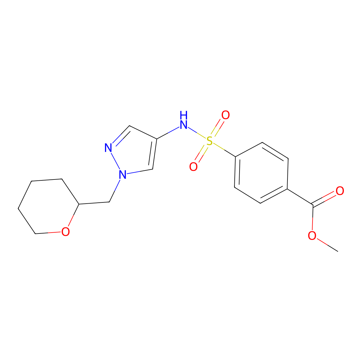 methyl 4-(N-(1-((tetrahydro-2H-pyran-2-yl)methyl)-1H-pyrazol-4-yl)sulfamoyl)benzoate molecular structure, CAS 2034613-27-7