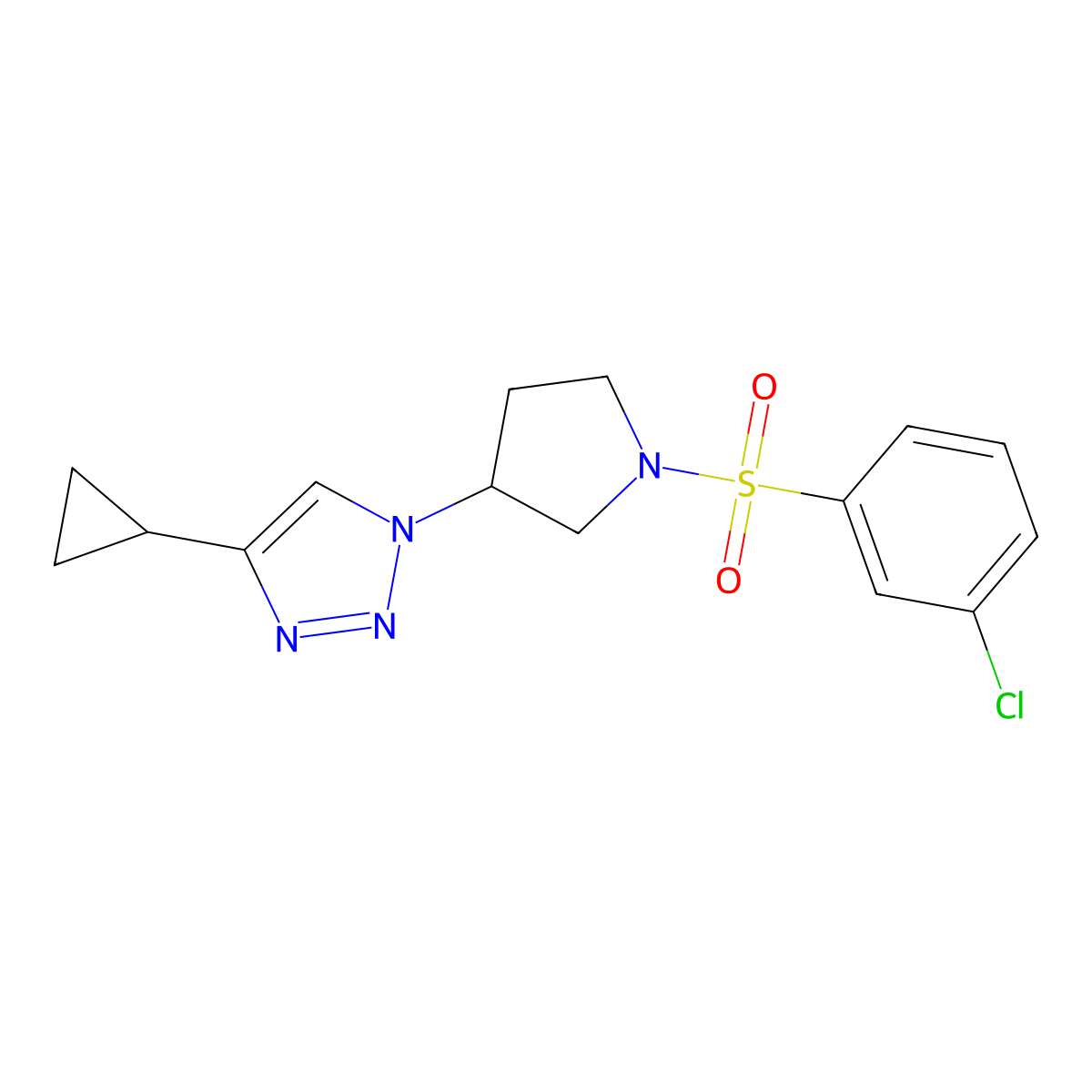 1-(1-((3-chlorophenyl)sulfonyl)pyrrolidin-3-yl)-4-cyclopropyl-1H-1,2,3-triazole molecular structure, CAS 2034613-46-0