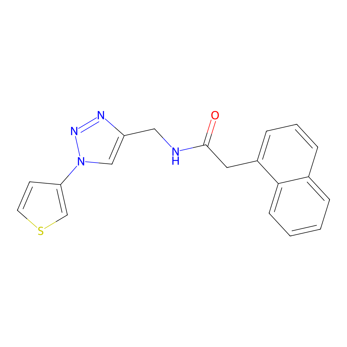 2-(naphthalen-1-yl)-N-{[1-(thiophen-3-yl)-1H-1,2,3-triazol-4-yl]methyl}acetamide molecular structure, CAS 2034613-51-7