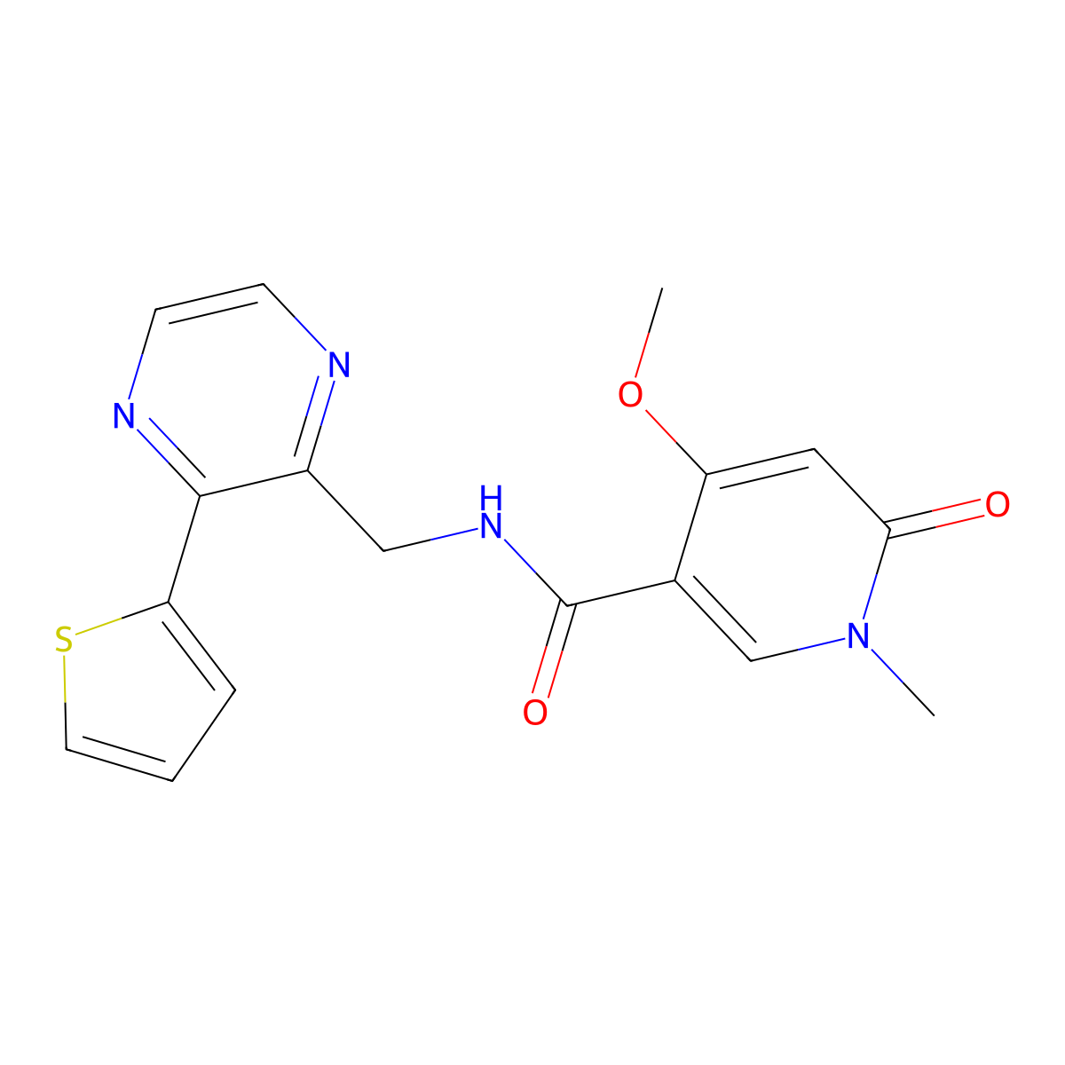 4-methoxy-1-methyl-6-oxo-N-((3-(thiophen-2-yl)pyrazin-2-yl)methyl)-1,6-dihydropyridine-3-carboxamide molecular structure, CAS 2034613-52-8