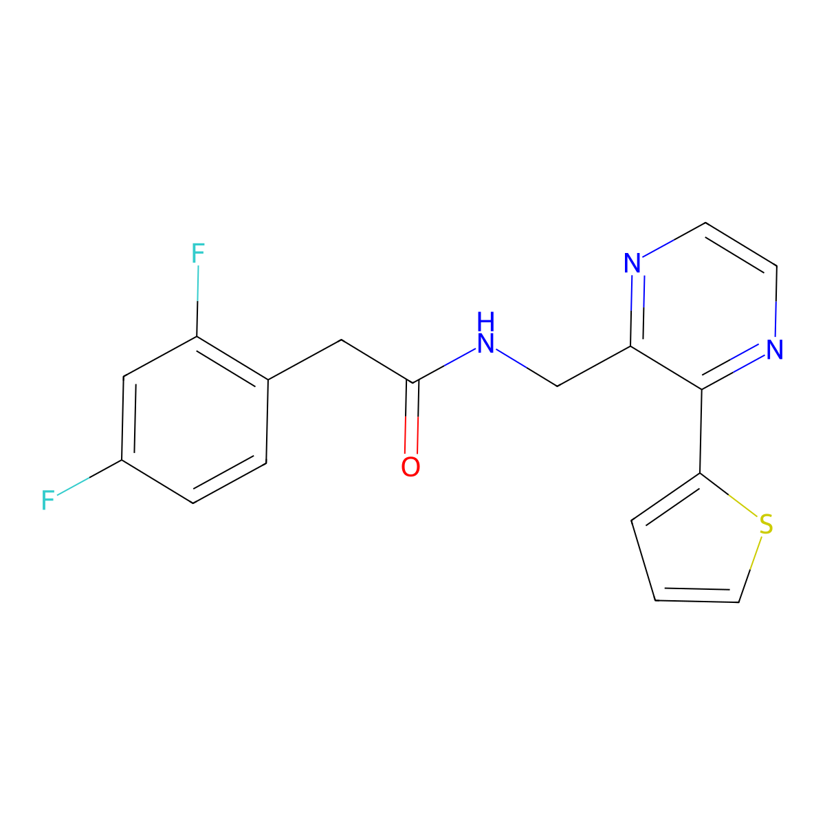 2-(2,4-difluorophenyl)-N-{[3-(thiophen-2-yl)pyrazin-2-yl]methyl}acetamide molecular structure, CAS 2034613-55-1