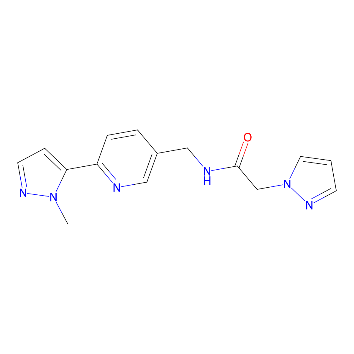 N-{[6-(1-methyl-1H-pyrazol-5-yl)pyridin-3-yl]methyl}-2-(1H-pyrazol-1-yl)acetamide molecular structure, CAS 2034613-57-3