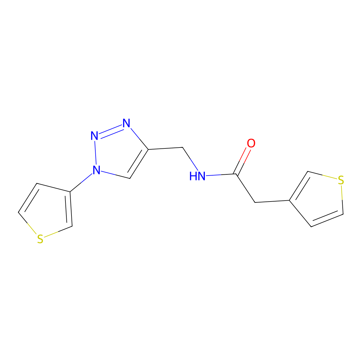 2-(thiophen-3-yl)-N-{[1-(thiophen-3-yl)-1H-1,2,3-triazol-4-yl]methyl}acetamide molecular structure, CAS 2034613-59-5