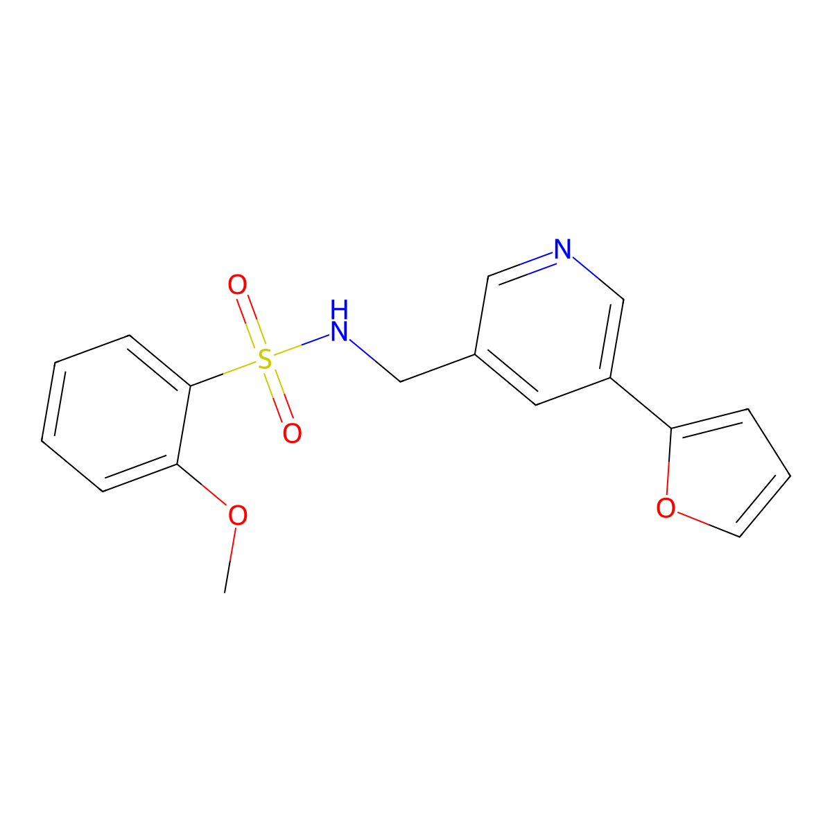 N-((5-(furan-2-yl)pyridin-3-yl)methyl)-2-methoxybenzenesulfonamide molecular structure, CAS 2034613-60-8