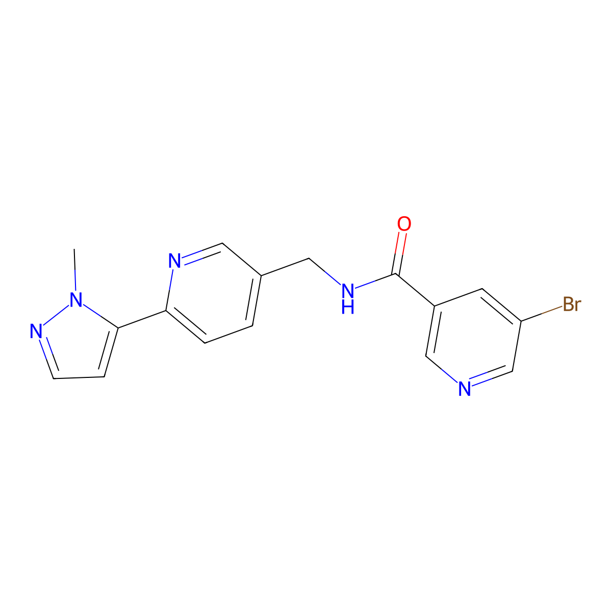 5-bromo-N-((6-(1-methyl-1H-pyrazol-5-yl)pyridin-3-yl)methyl)nicotinamide molecular structure, CAS 2034613-61-9