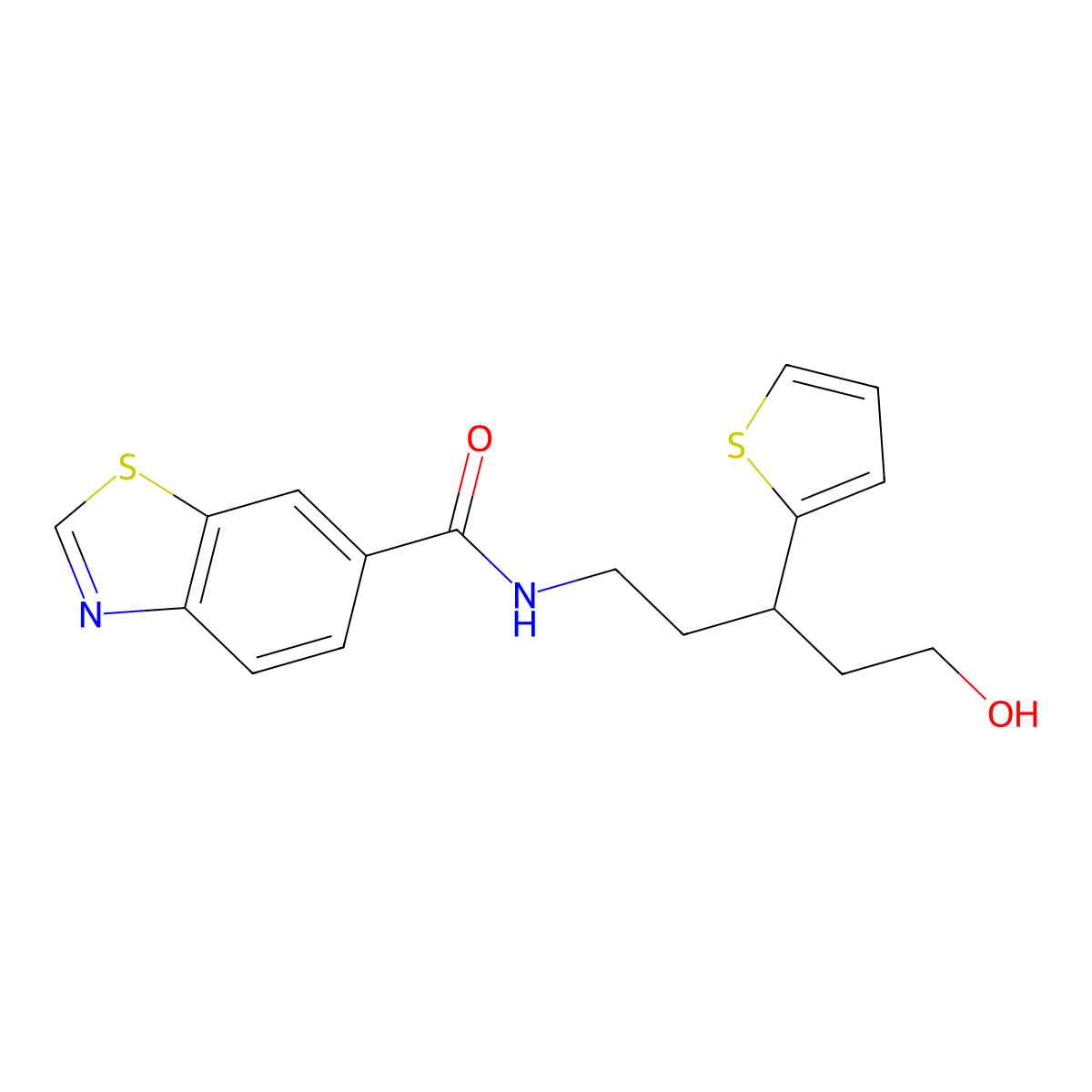 N-(5-hydroxy-3-(thiophen-2-yl)pentyl)benzo[d]thiazole-6-carboxamide molecular structure, CAS 2034613-64-2