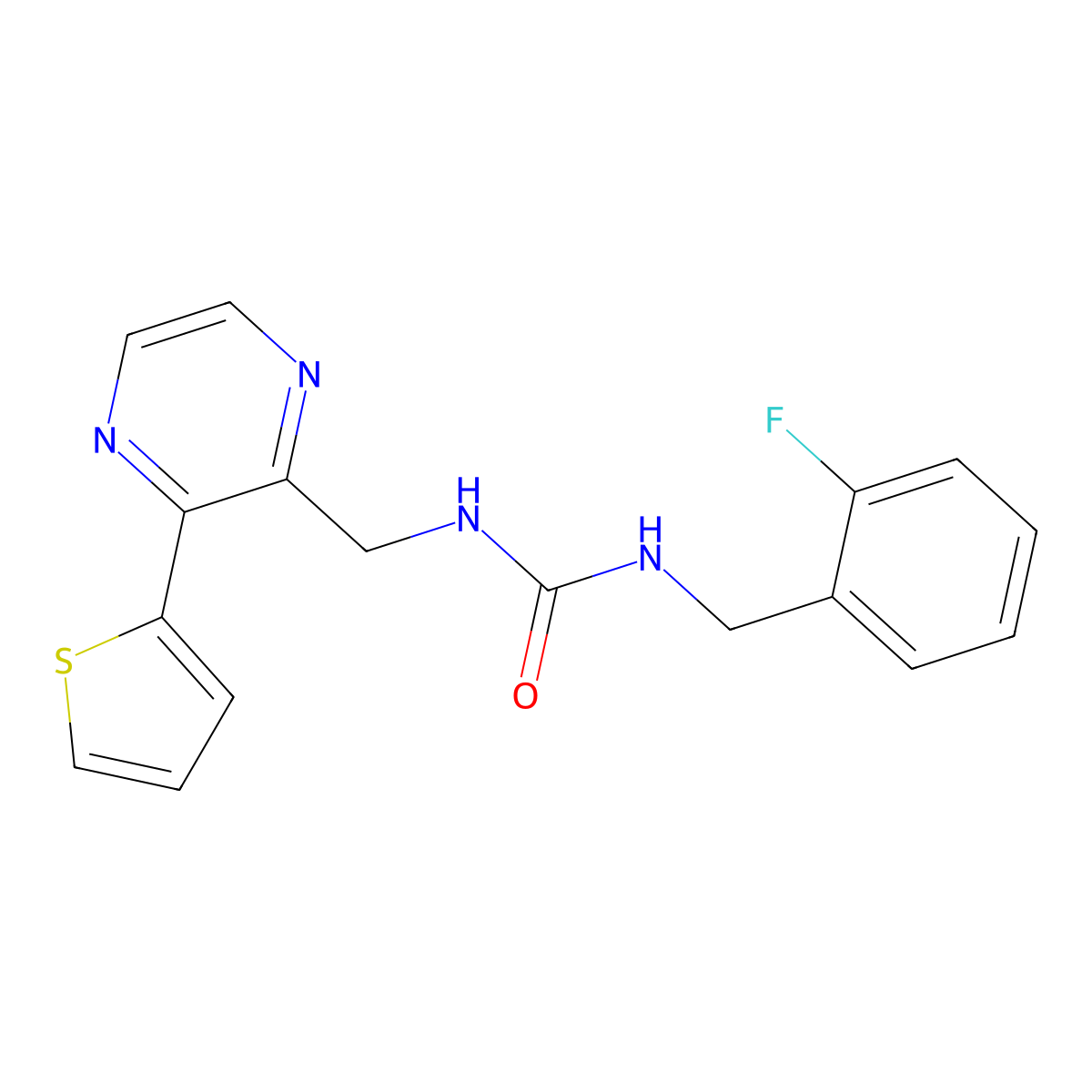 1-(2-Fluorobenzyl)-3-((3-(thiophen-2-yl)pyrazin-2-yl)methyl)urea molecular structure, CAS 2034613-69-7