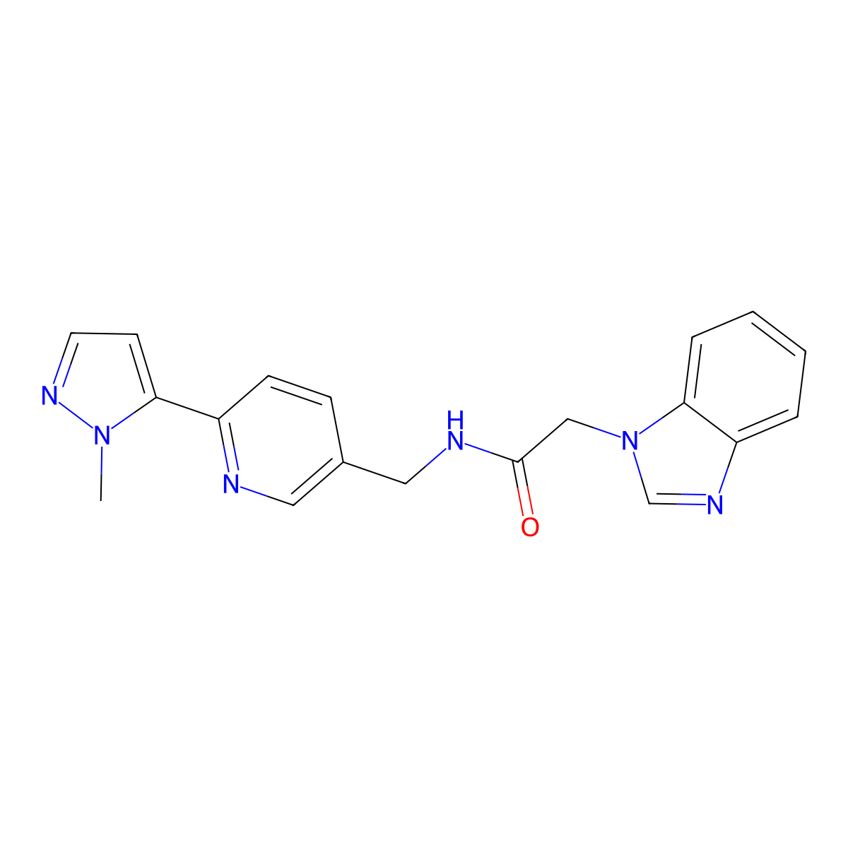 2-(1H-benzo[d]imidazol-1-yl)-N-((6-(1-methyl-1H-pyrazol-5-yl)pyridin-3-yl)methyl)acetamide molecular structure, CAS 2034613-70-0