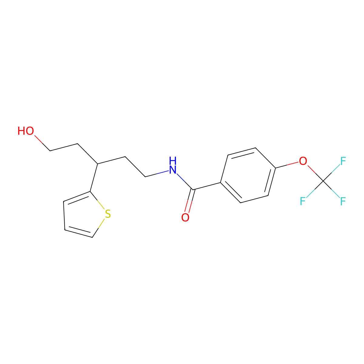 N-[5-hydroxy-3-(thiophen-2-yl)pentyl]-4-(trifluoromethoxy)benzamide molecular structure, CAS 2034613-71-1