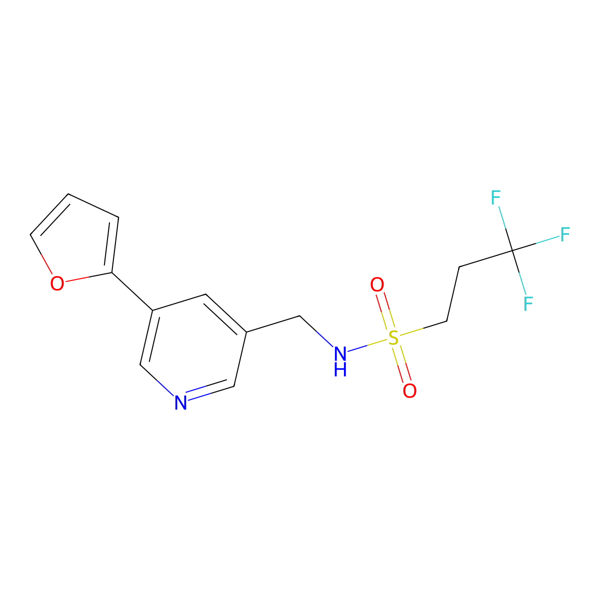 3,3,3-trifluoro-N-{[5-(furan-2-yl)pyridin-3-yl]methyl}propane-1-sulfonamide molecular structure, CAS 2034613-73-3