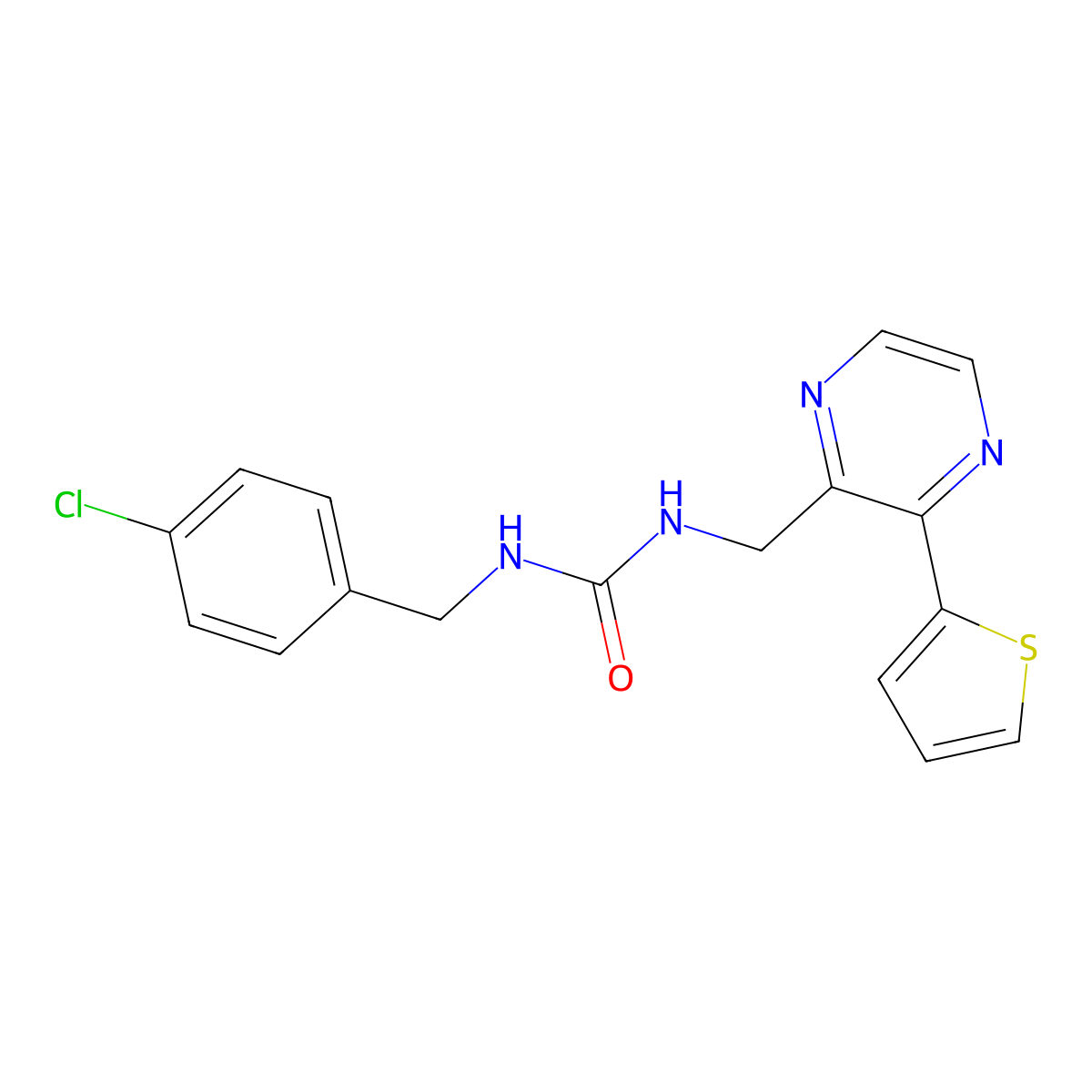 1-(4-Chlorobenzyl)-3-((3-(thiophen-2-yl)pyrazin-2-yl)methyl)urea molecular structure, CAS 2034613-77-7