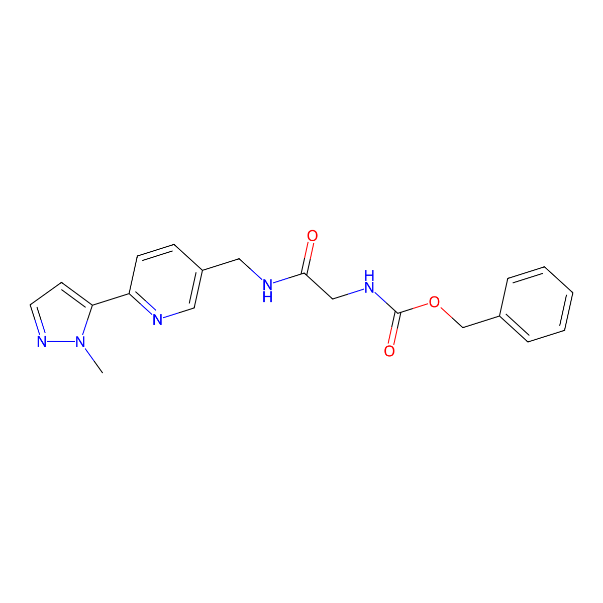 benzyl (2-(((6-(1-methyl-1H-pyrazol-5-yl)pyridin-3-yl)methyl)amino)-2-oxoethyl)carbamate molecular structure, CAS 2034613-78-8