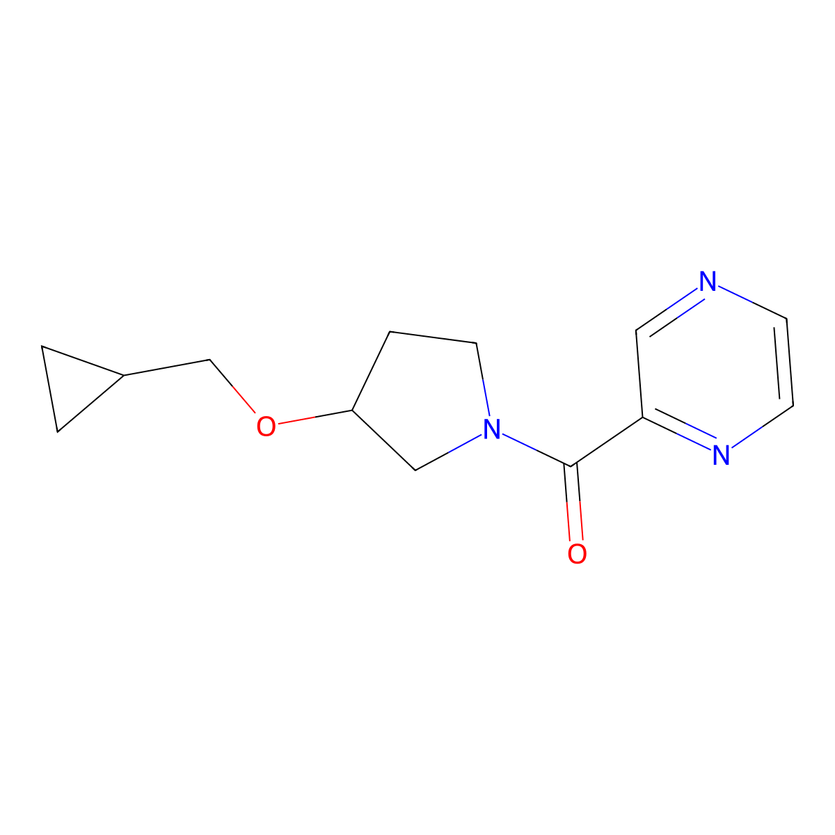 [3-(Cyclopropylmethoxy)-1-pyrrolidinyl](2-pyrazinyl)methanone molecular structure, CAS 2034613-79-9
