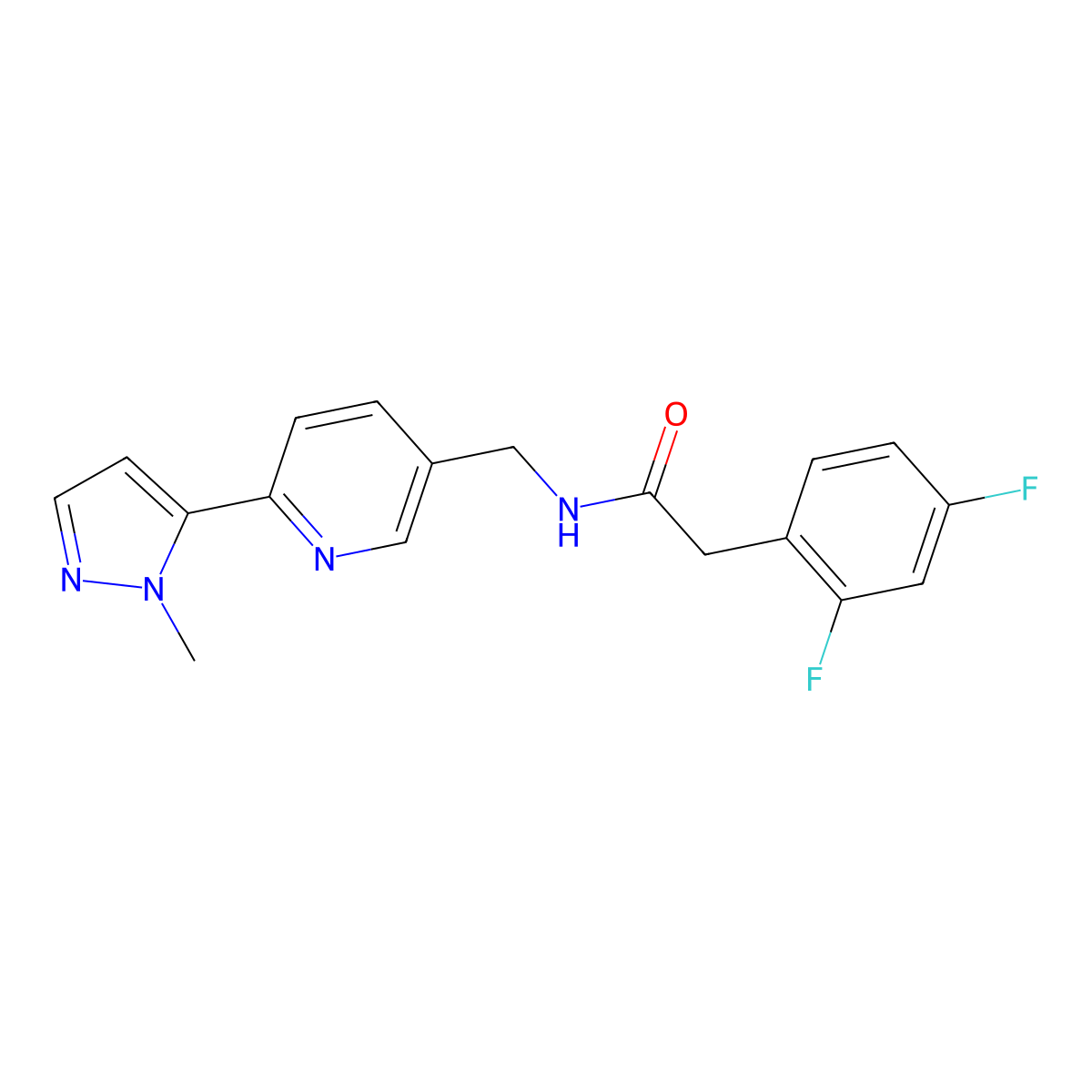 2-(2,4-difluorophenyl)-N-{[6-(1-methyl-1H-pyrazol-5-yl)pyridin-3-yl]methyl}acetamide molecular structure, CAS 2034613-83-5