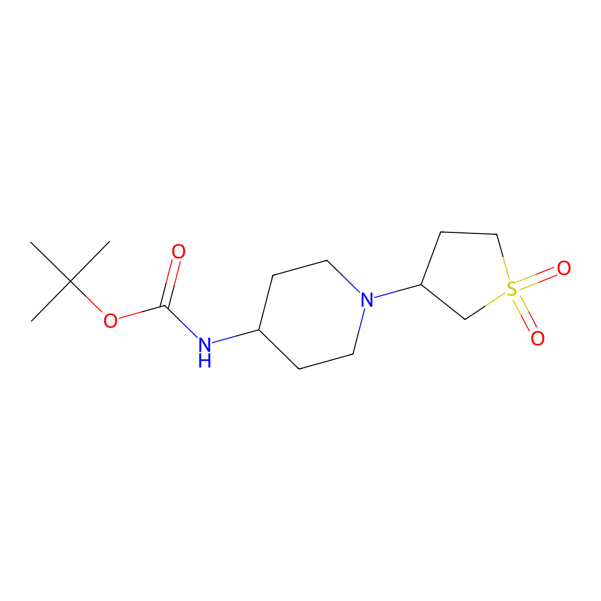 Tert-butyl (1-(1,1-dioxidotetrahydrothiophen-3-yl)piperidin-4-yl)carbamate molecular structure, CAS 2034613-88-0