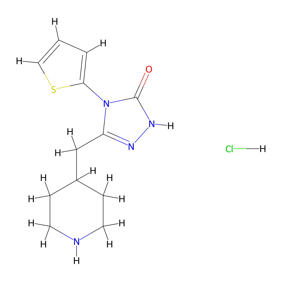 3-(piperidin-4-ylmethyl)-4-(thiophen-2-yl)-1H-1,2,4-triazol-5(4H)-one hydrochloride molecular structure, CAS 2034613-94-8