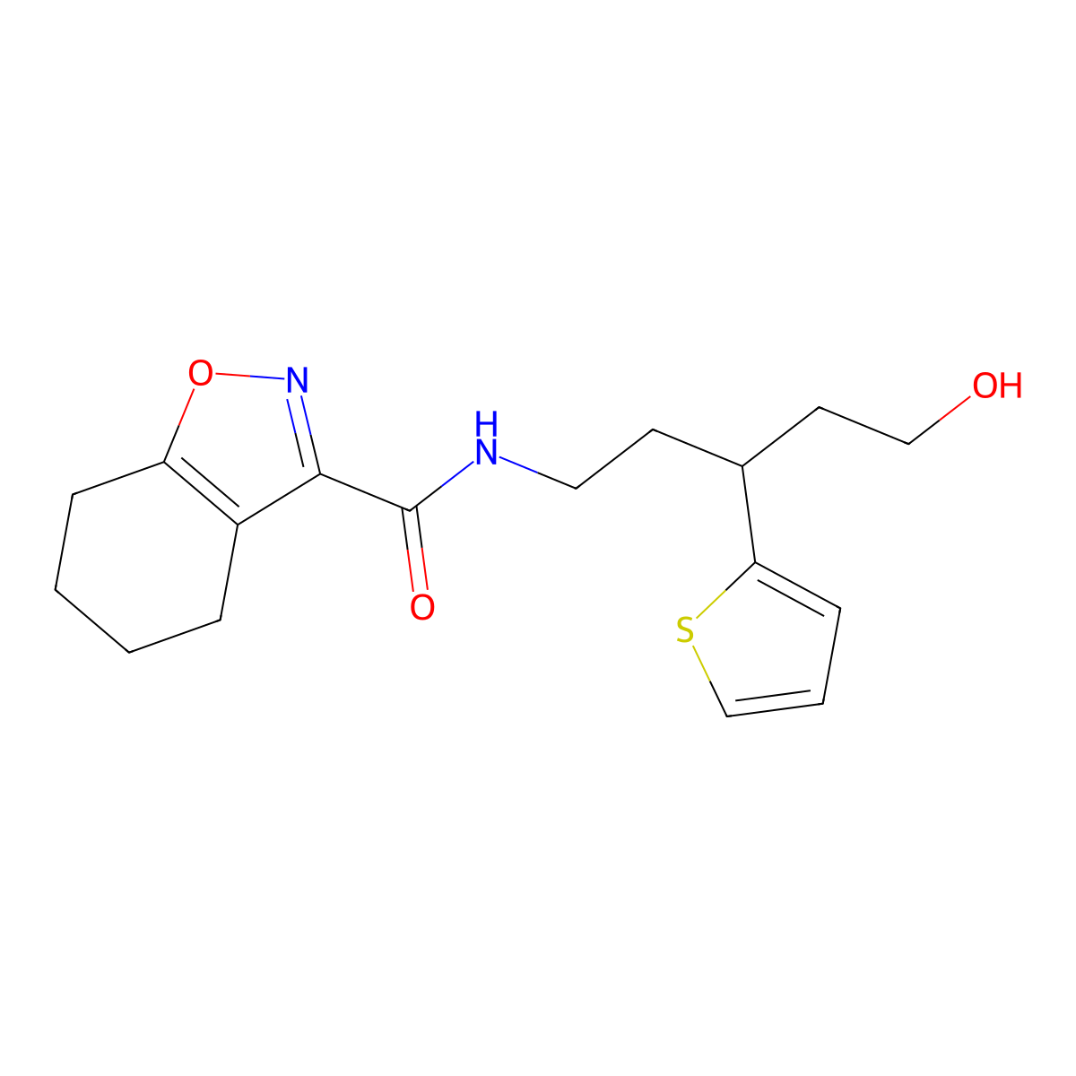 N-[5-hydroxy-3-(thiophen-2-yl)pentyl]-4,5,6,7-tetrahydro-1,2-benzoxazole-3-carboxamide molecular structure, CAS 2034614-04-3