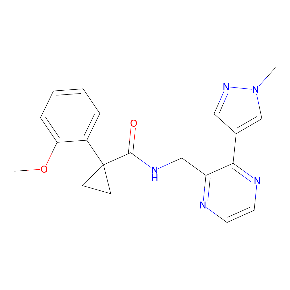 1-(2-methoxyphenyl)-N-((3-(1-methyl-1H-pyrazol-4-yl)pyrazin-2-yl)methyl)cyclopropanecarboxamide molecular structure, CAS 2034614-08-7