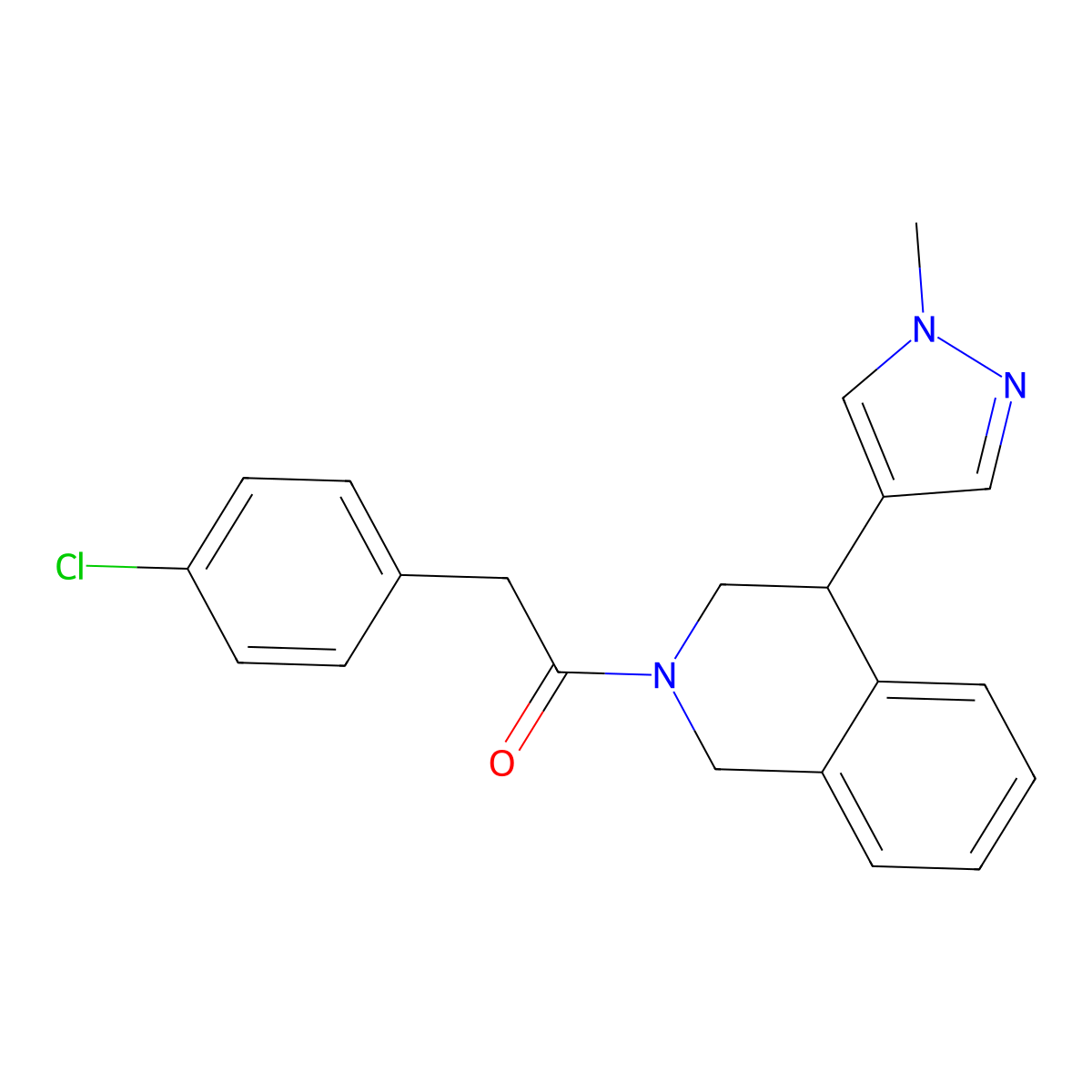 2-(4-chlorophenyl)-1-(4-(1-methyl-1H-pyrazol-4-yl)-3,4-dihydroisoquinolin-2(1H)-yl)ethanone molecular structure, CAS 2034614-09-8