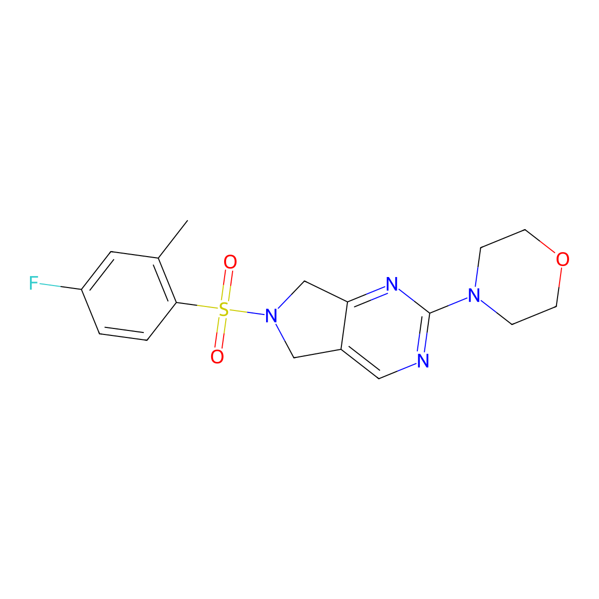 4-(6-((4-fluoro-2-methylphenyl)sulfonyl)-6,7-dihydro-5H-pyrrolo[3,4-d]pyrimidin-2-yl)morpholine molecular structure, CAS 2034614-12-3