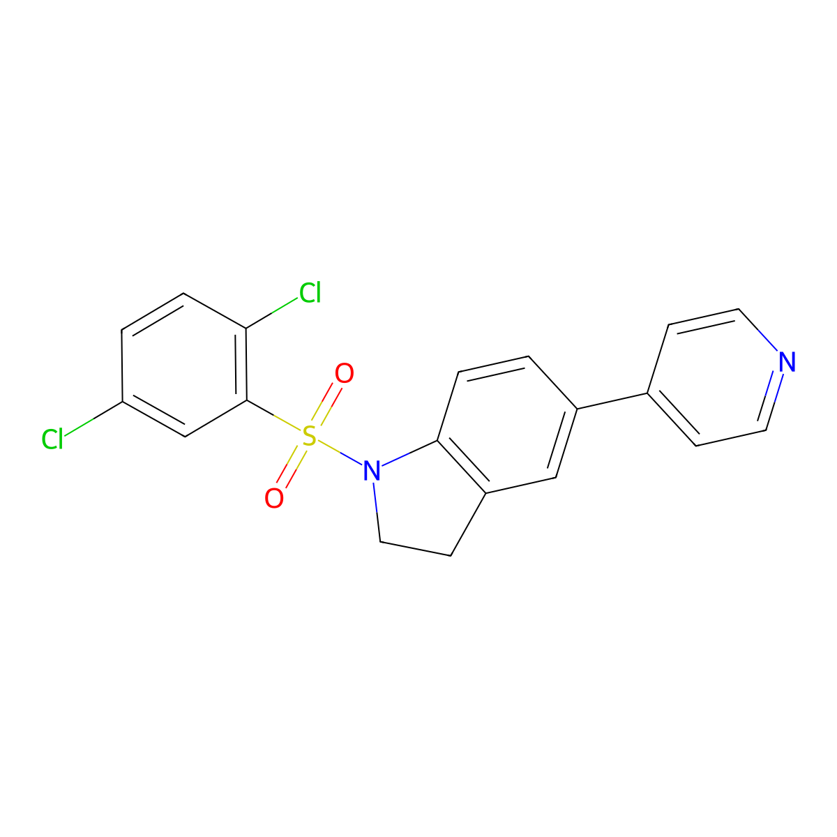 1-((2,5-Dichlorophenyl)sulfonyl)-5-(pyridin-4-yl)indoline molecular structure, CAS 2034614-13-4