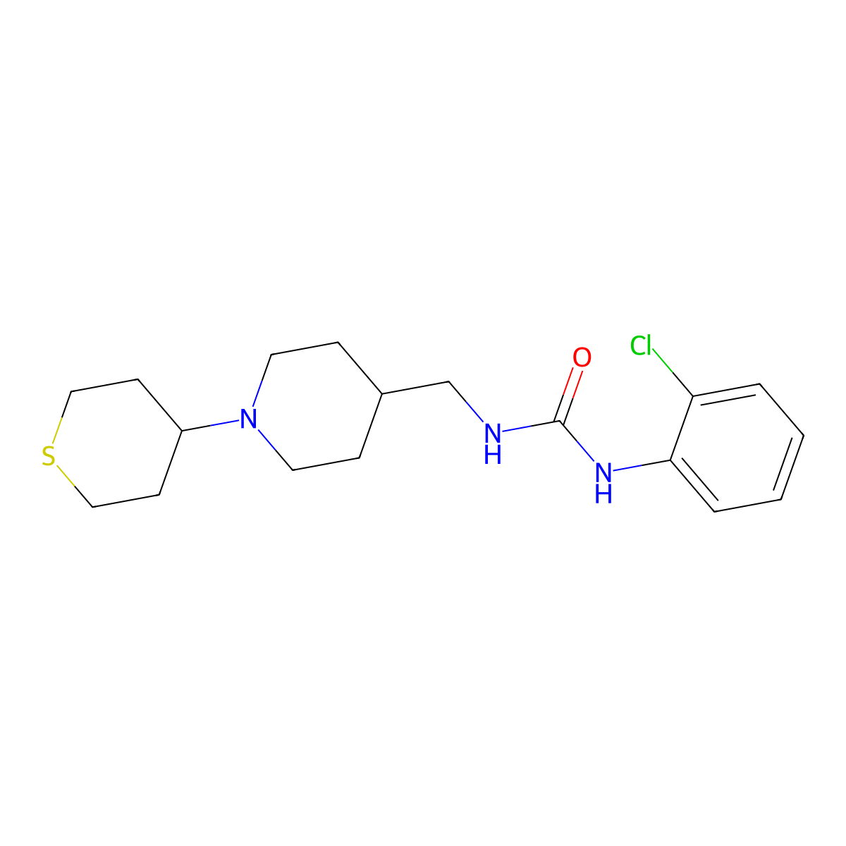 1-(2-chlorophenyl)-3-((1-(tetrahydro-2H-thiopyran-4-yl)piperidin-4-yl)methyl)urea molecular structure, CAS 2034614-16-7