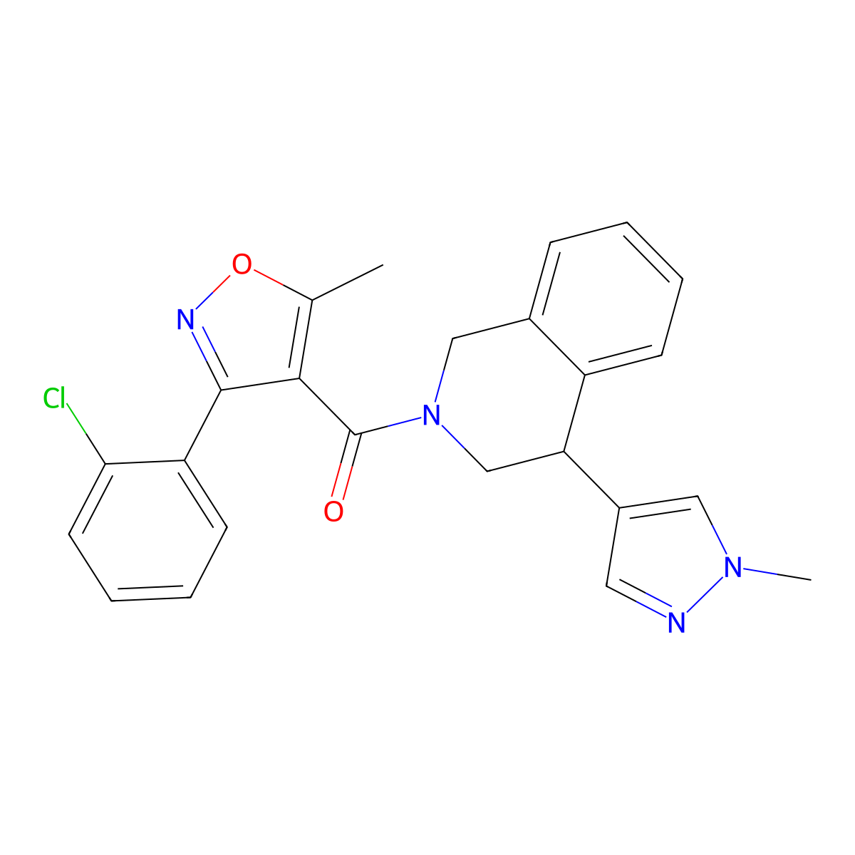 (3-(2-chlorophenyl)-5-methylisoxazol-4-yl)(4-(1-methyl-1H-pyrazol-4-yl)-3,4-dihydroisoquinolin-2(1H)-yl)methanone molecular structure, CAS 2034614-18-9