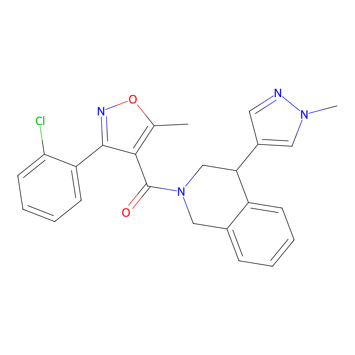 (3-(2-chlorophenyl)-5-methylisoxazol-4-yl)(4-(1-methyl-1H-pyrazol-4-yl)-3,4-dihydroisoquinolin-2(1H)-yl)methanone molecular structure, CAS 2034614-18-9
