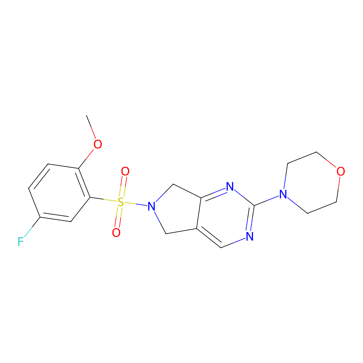 4-(6-((5-fluoro-2-methoxyphenyl)sulfonyl)-6,7-dihydro-5H-pyrrolo[3,4-d]pyrimidin-2-yl)morpholine molecular structure, CAS 2034614-21-4