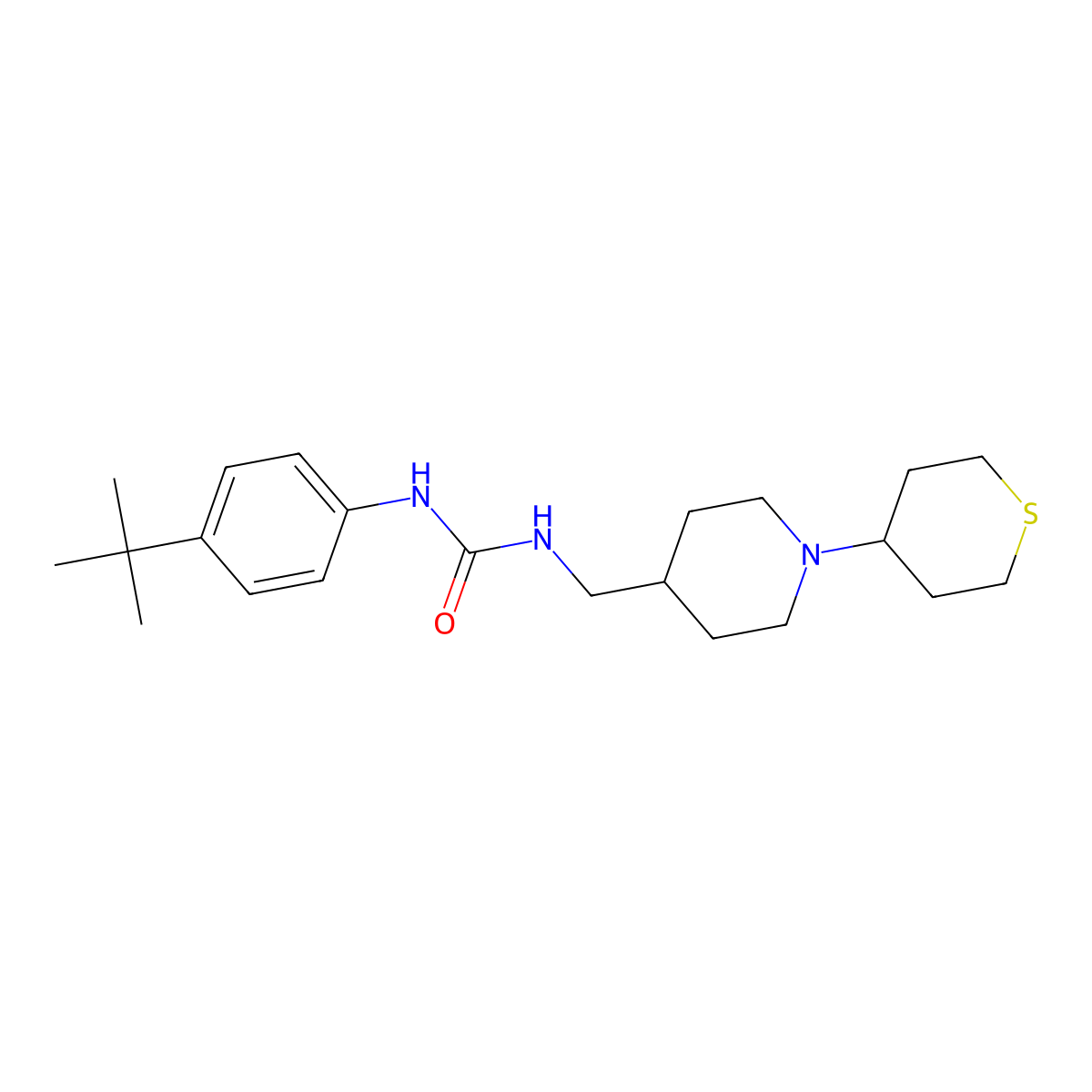 1-(4-(tert-butyl)phenyl)-3-((1-(tetrahydro-2H-thiopyran-4-yl)piperidin-4-yl)methyl)urea molecular structure, CAS 2034614-22-5