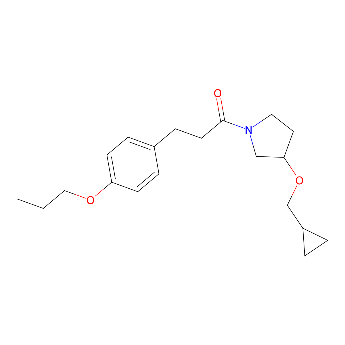 1-[3-(Cyclopropylmethoxy)pyrrolidin-1-yl]-3-(4-propoxyphenyl)propan-1-one molecular structure, CAS 2034614-23-6