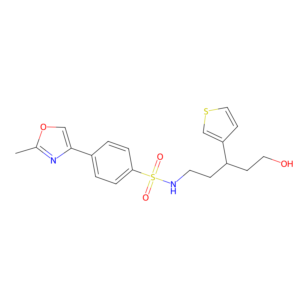 N-(5-hydroxy-3-(thiophen-3-yl)pentyl)-4-(2-methyloxazol-4-yl)benzenesulfonamide molecular structure, CAS 2034614-24-7