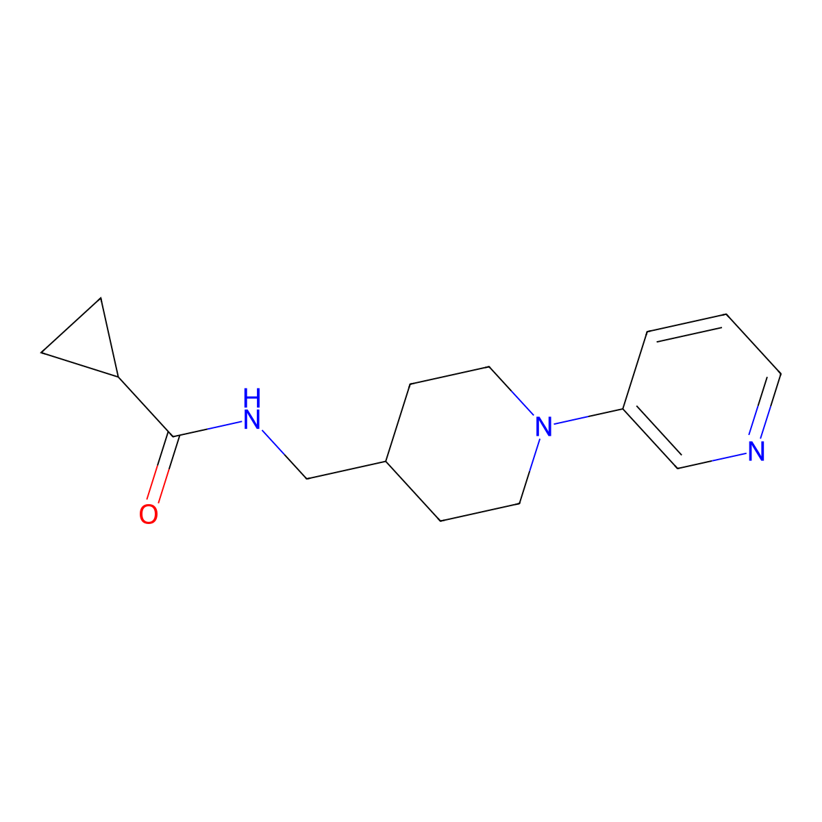 N-{[1-(pyridin-3-yl)piperidin-4-yl]methyl}cyclopropanecarboxamide molecular structure, CAS 2034614-25-8