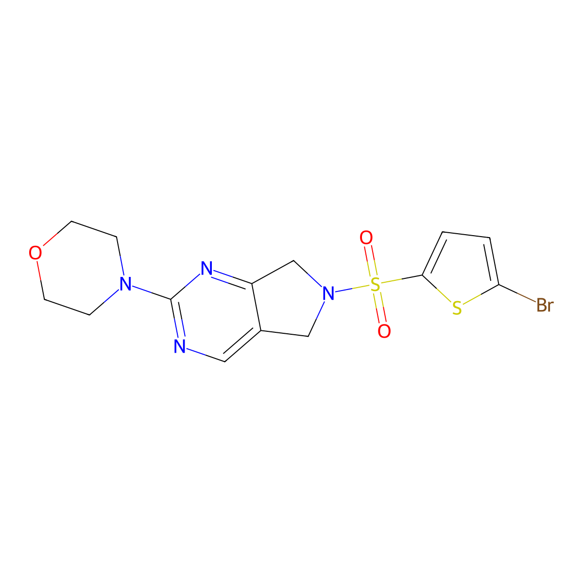 4-(6-((5-bromothiophen-2-yl)sulfonyl)-6,7-dihydro-5H-pyrrolo[3,4-d]pyrimidin-2-yl)morpholine molecular structure, CAS 2034614-31-6
