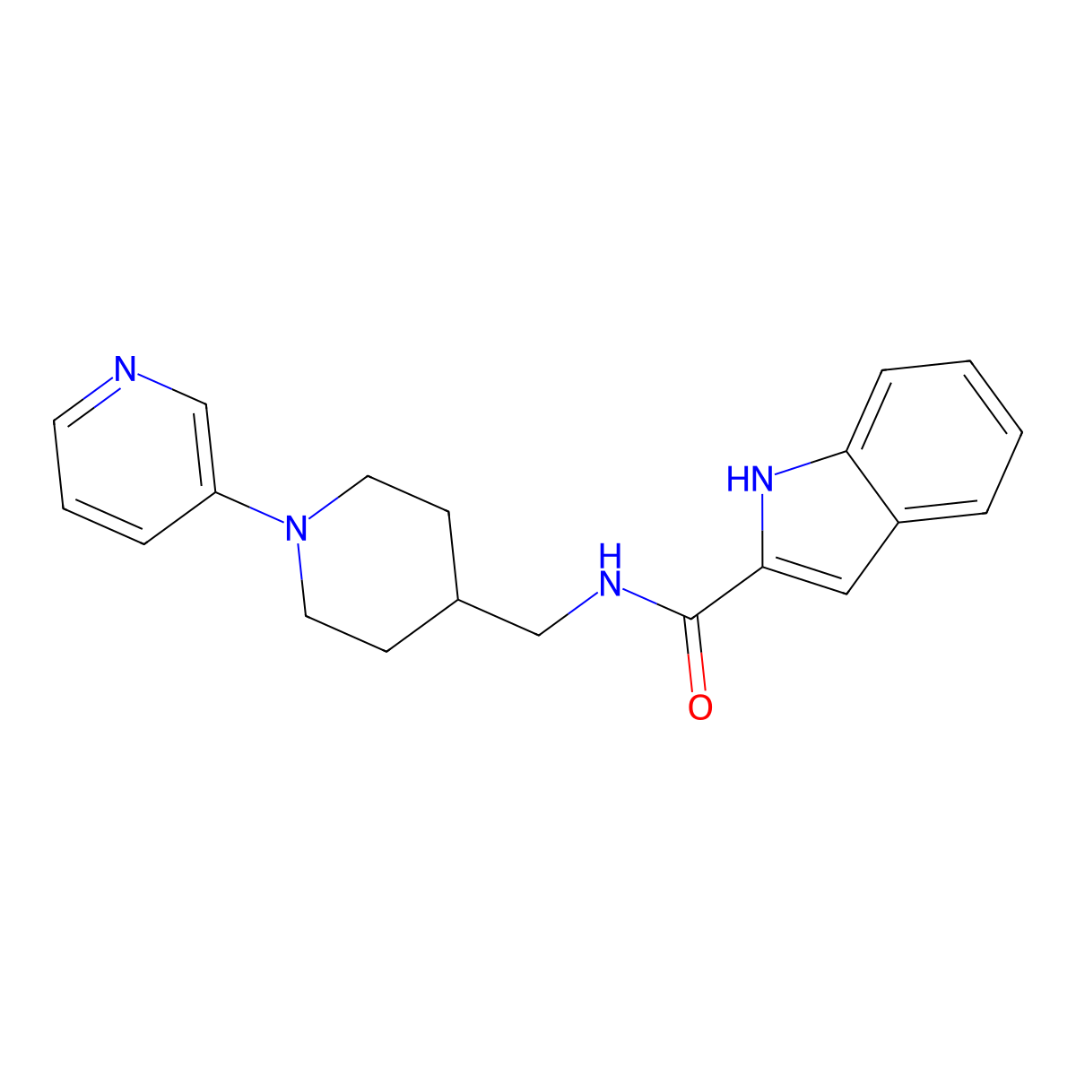 N-((1-(pyridin-3-yl)piperidin-4-yl)methyl)-1H-indole-2-carboxamide molecular structure, CAS 2034614-38-3