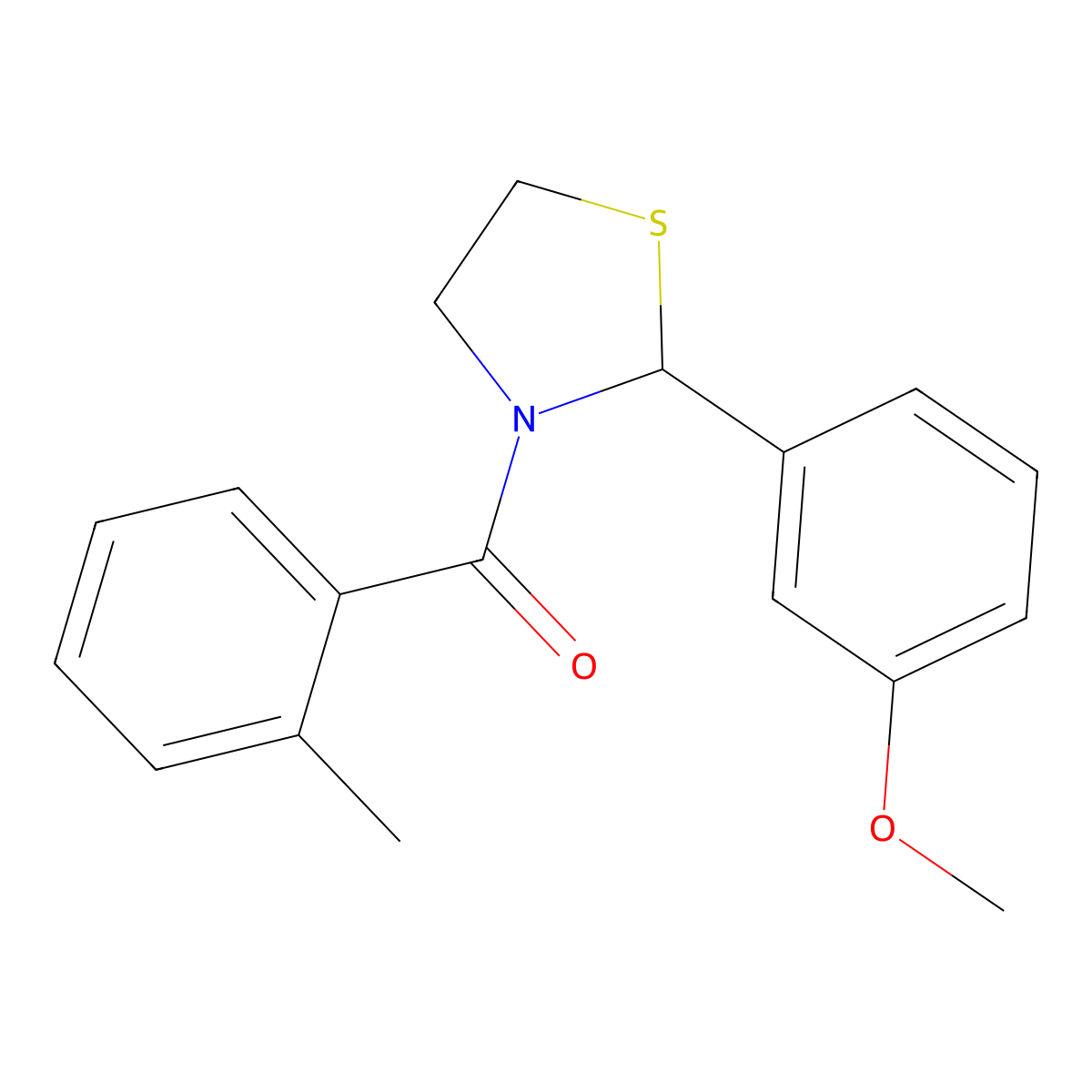 (2-(3-Methoxyphenyl)thiazolidin-3-yl)(o-tolyl)methanone molecular structure, CAS 2034614-40-7