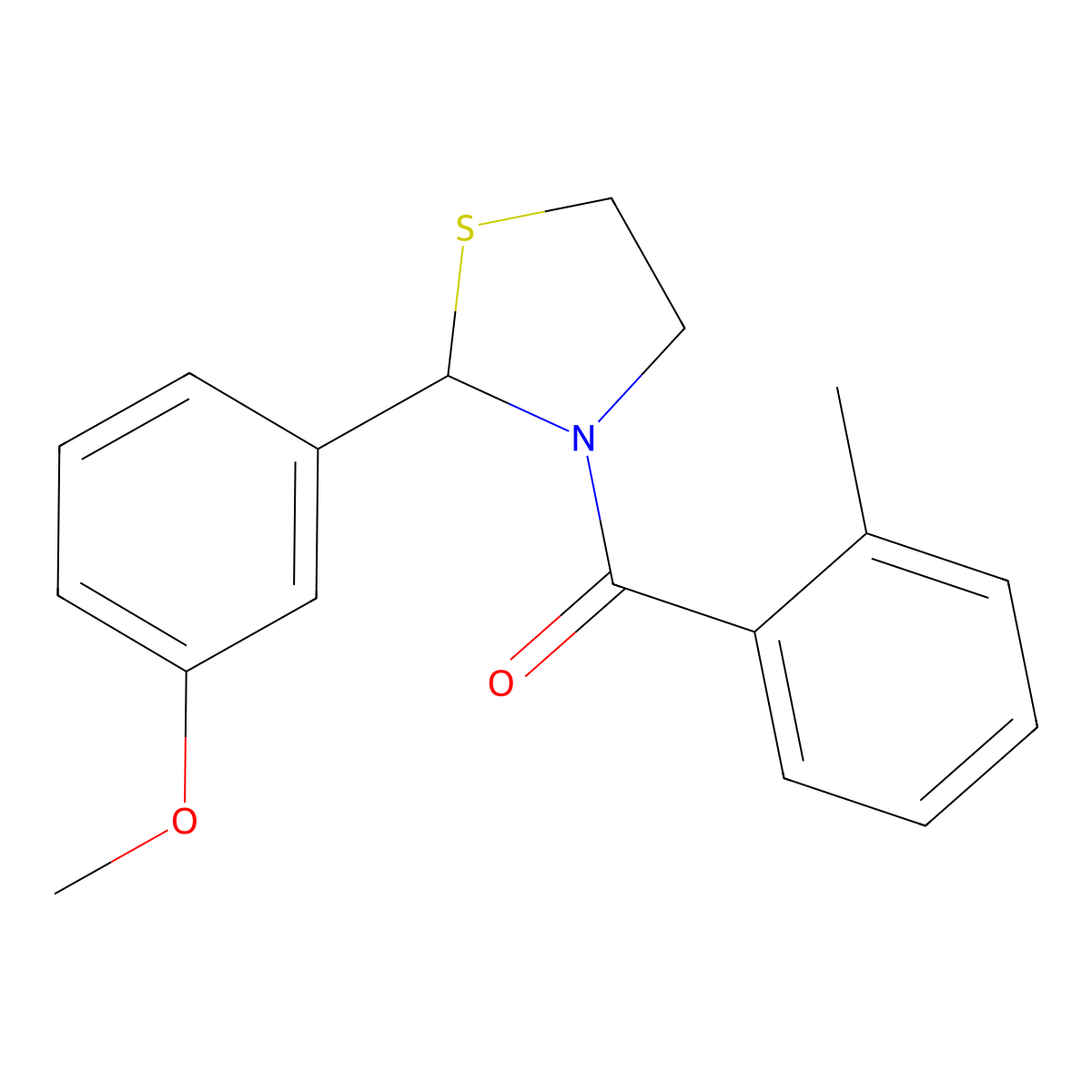 (2-(3-Methoxyphenyl)thiazolidin-3-yl)(o-tolyl)methanone molecular structure, CAS 2034614-40-7