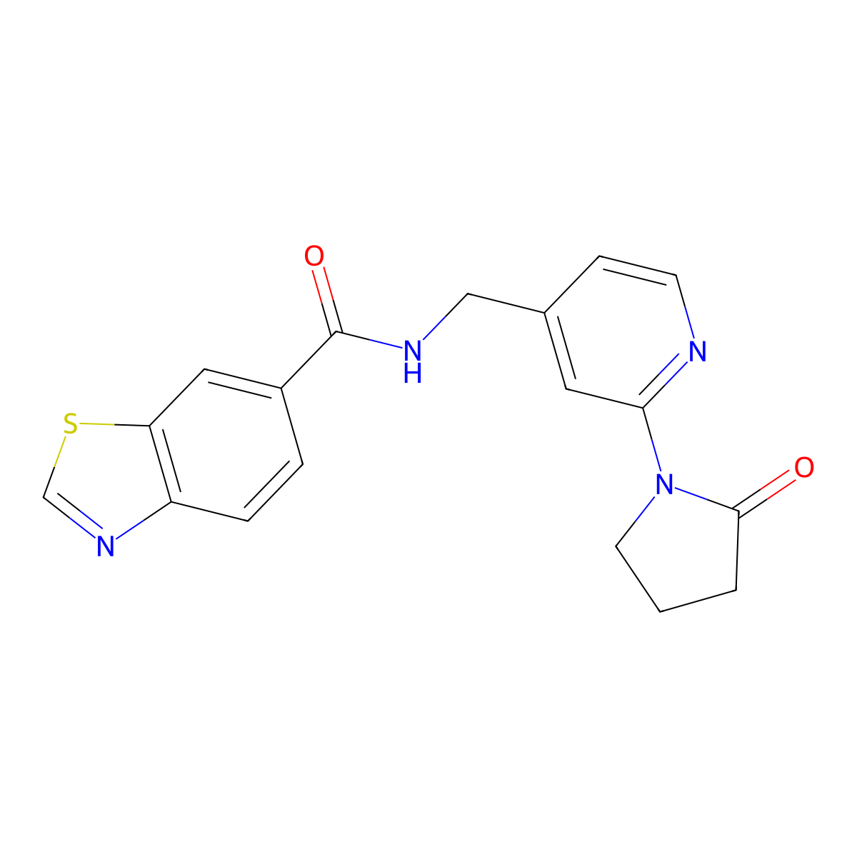 N-((2-(2-oxopyrrolidin-1-yl)pyridin-4-yl)methyl)benzo[d]thiazole-6-carboxamide molecular structure, CAS 2034614-43-0