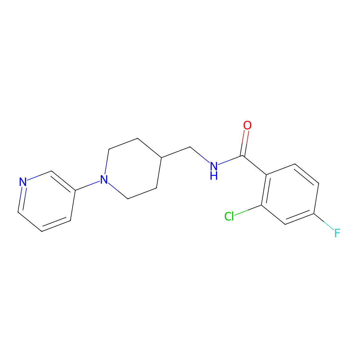 2-chloro-4-fluoro-N-{[1-(pyridin-3-yl)piperidin-4-yl]methyl}benzamide molecular structure, CAS 2034614-45-2