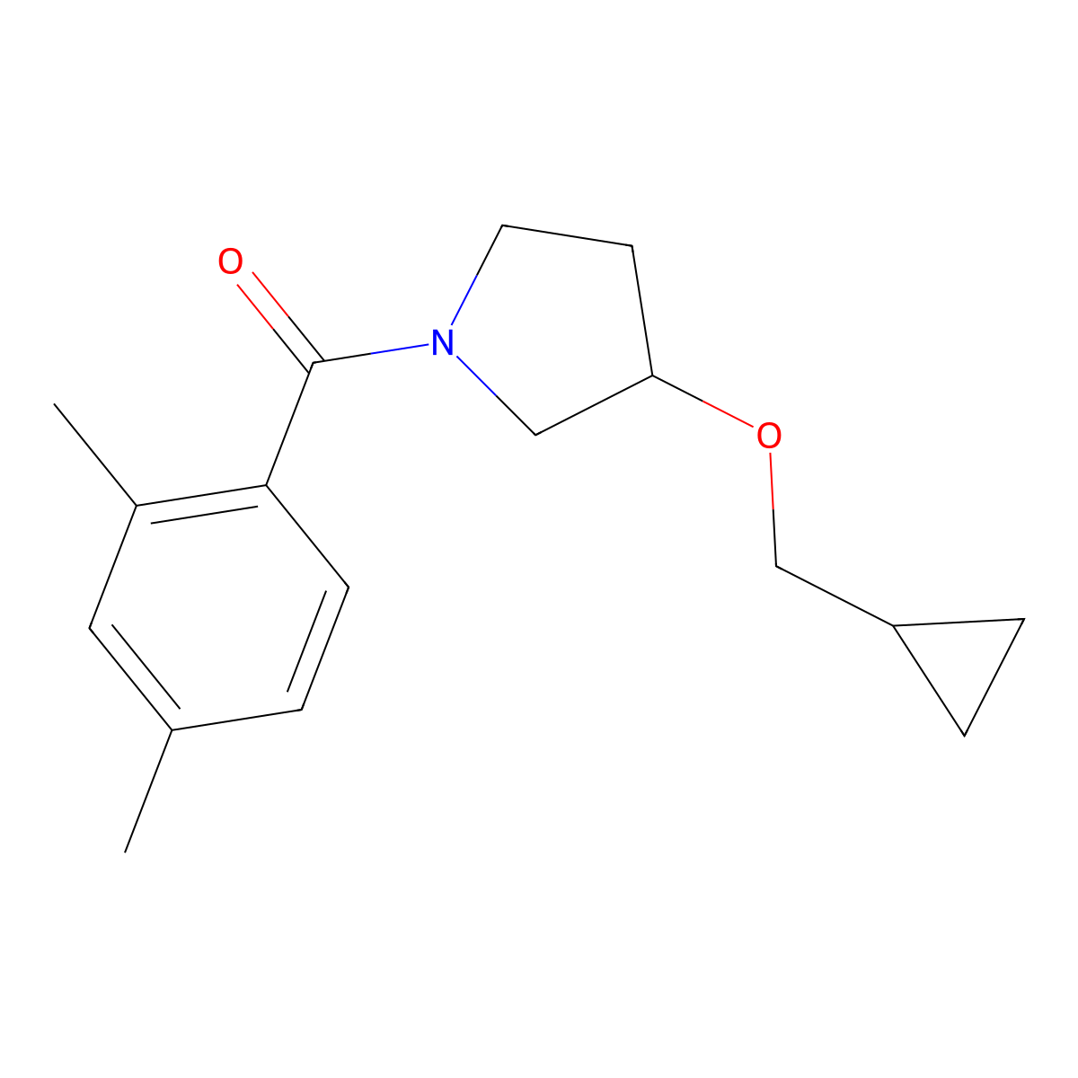 (3-(Cyclopropylmethoxy)pyrrolidin-1-yl)(2,4-dimethylphenyl)methanone molecular structure, CAS 2034614-48-5