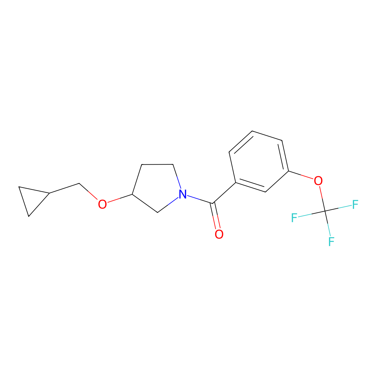 (3-(Cyclopropylmethoxy)pyrrolidin-1-yl)(3-(trifluoromethoxy)phenyl)methanone molecular structure, CAS 2034614-51-0