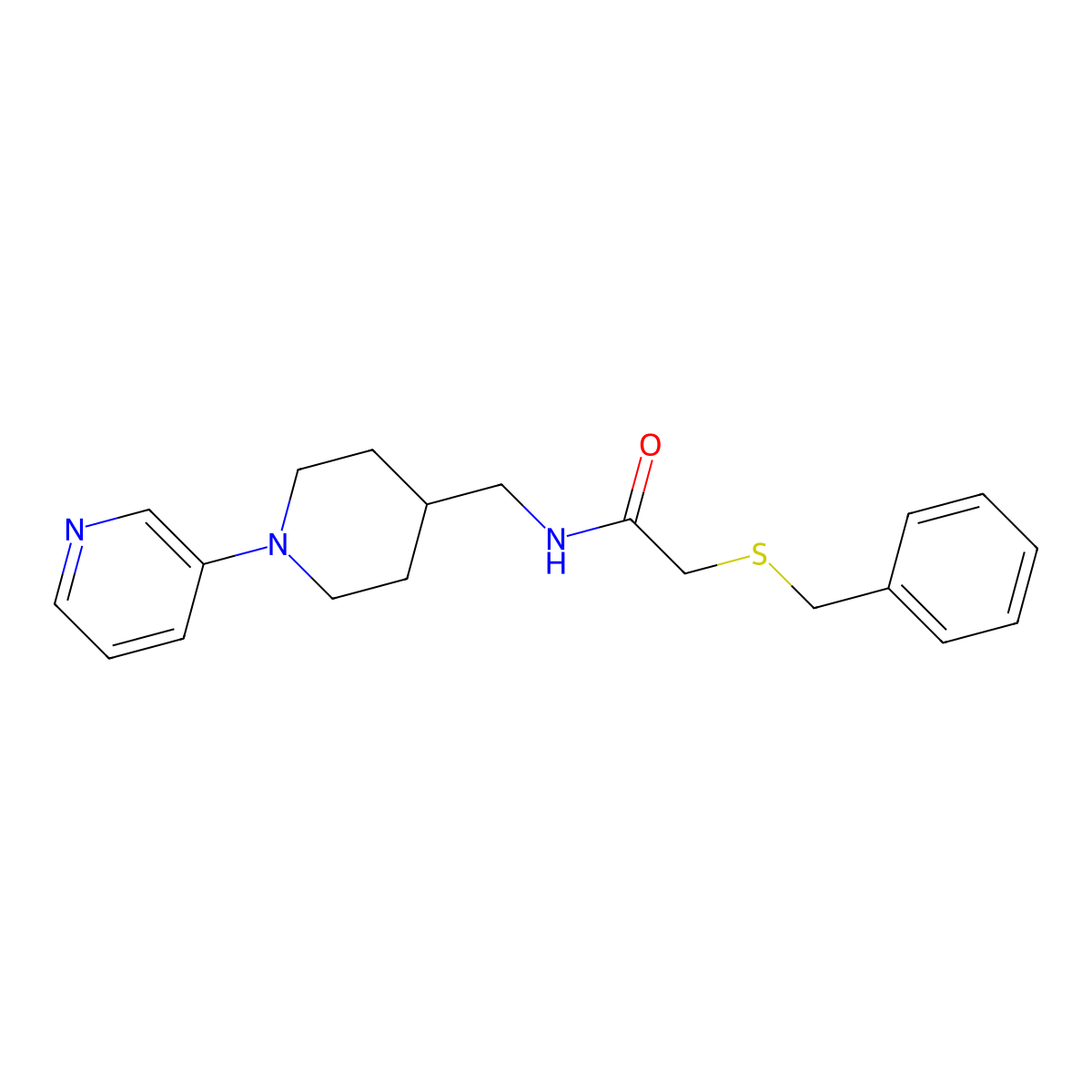 2-(benzylthio)-N-((1-(pyridin-3-yl)piperidin-4-yl)methyl)acetamide molecular structure, CAS 2034614-52-1