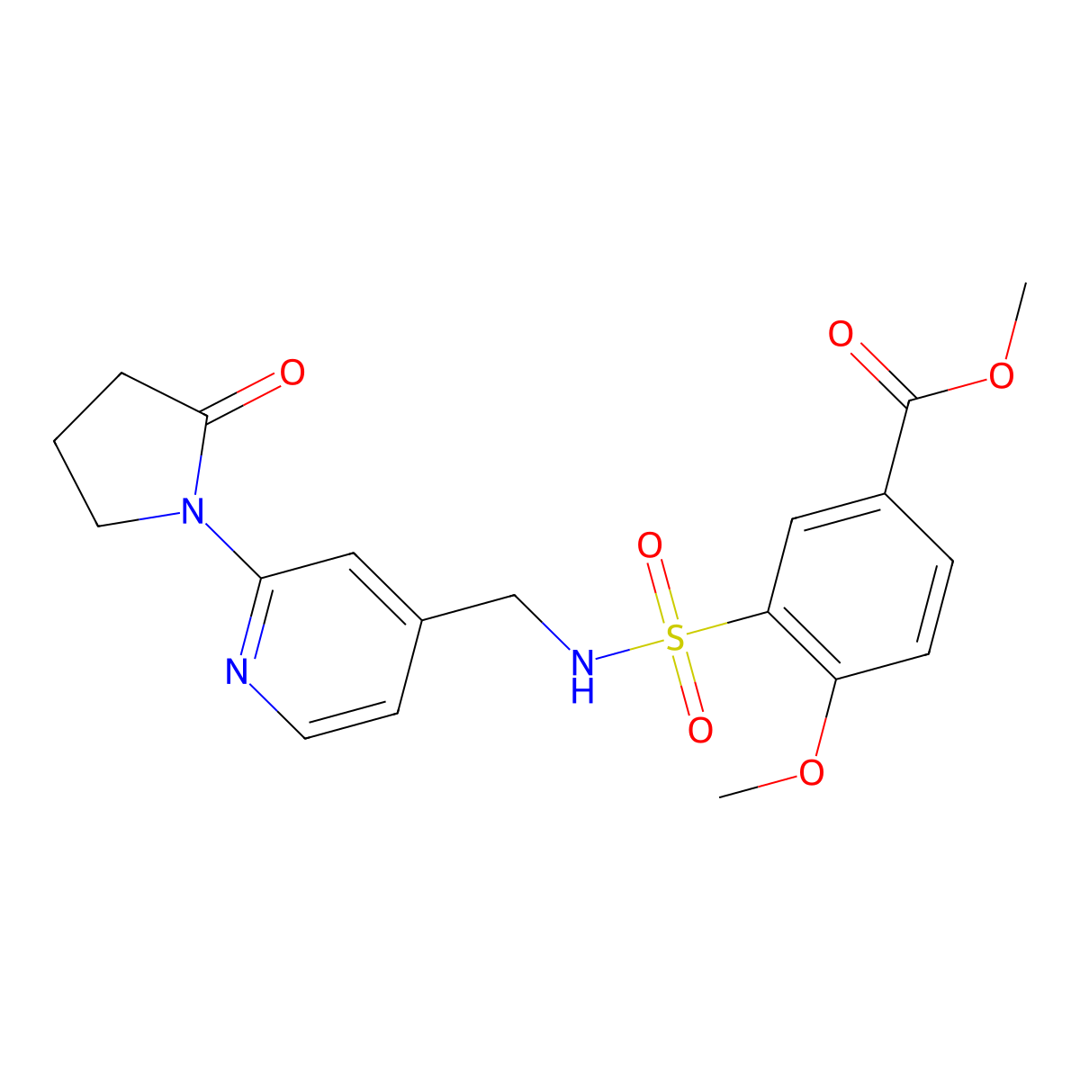 methyl 4-methoxy-3-(N-((2-(2-oxopyrrolidin-1-yl)pyridin-4-yl)methyl)sulfamoyl)benzoate molecular structure, CAS 2034614-54-3
