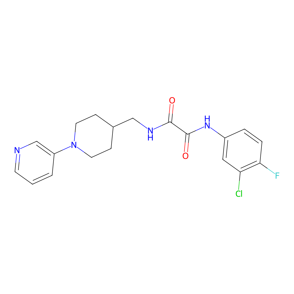 N1-(3-chloro-4-fluorophenyl)-N2-((1-(pyridin-3-yl)piperidin-4-yl)methyl)oxalamide molecular structure, CAS 2034614-57-6